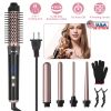 5 in 1 Curling Wand Hair Curling Iron Brush Anti-Tangle Hair Thermal Brush Curler with 4 Heating Levels 360° Rotatable Cable 5 Interchangeable Barrels