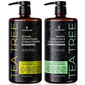 Tea Tree Shampoo and Conditioner Set with Castor Oil Rosemary Oil for Hair Growth Thinning Hair Loss Treatments for Women & Men For All Hair Type